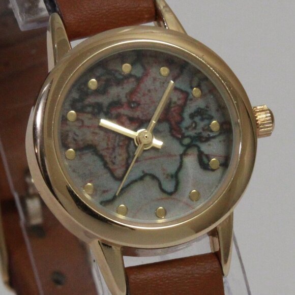 Accutime Ladies Casual Quartz Watch Map Dial Gold Tune Braided Strap 24mm - Picture 8 of 13